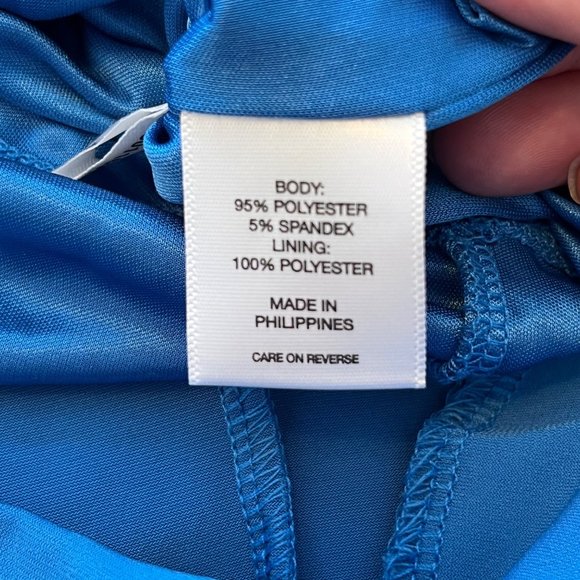 New York And Company Cap Sleeve Wrap Front Dress Fully Lined Blue Size Large - Picture 10 of 12